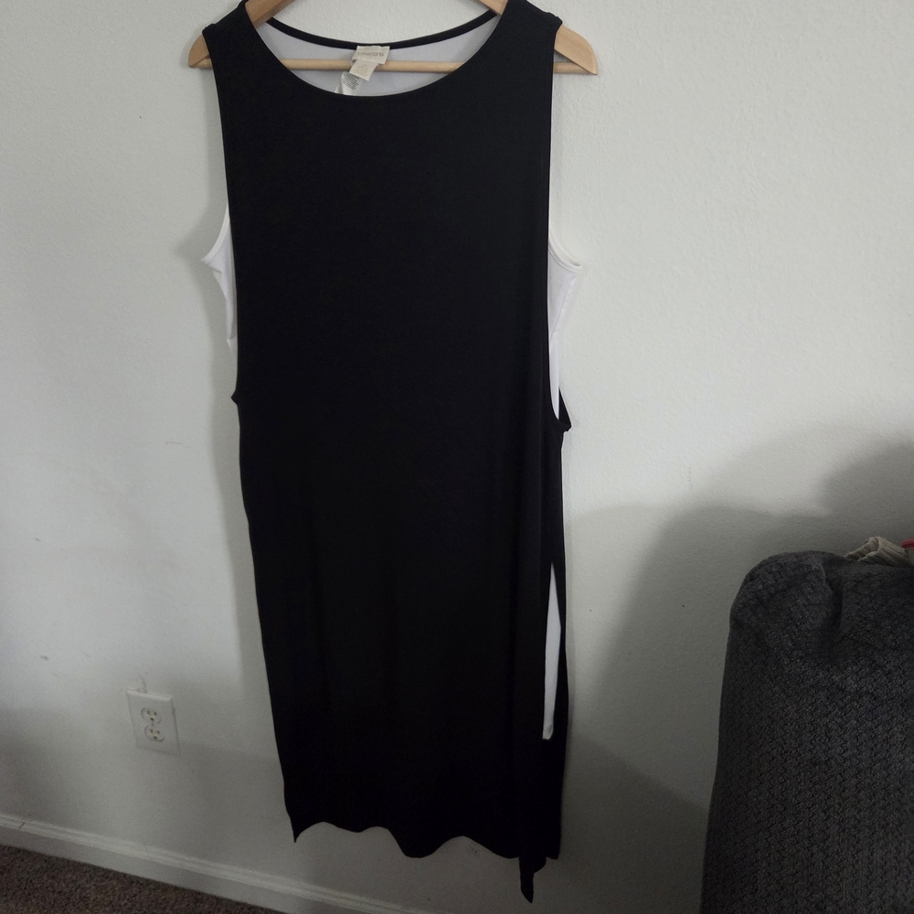 Chico's Black and White Sleeveless Midi Dress Tank Colorblock Slit Size Us 12/14